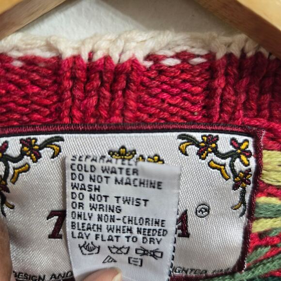 TIARA Womens Vintage 90s Christmas Holiday Embroidered Knit Cardigan Sweater MP - Picture 9 of 11